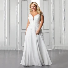 

Large Size Wedding Dress For Woman Open Back Button Short Sleeves A Line V Neck Vintage White Civil Bridal Gowns Custom Size
