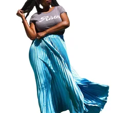 CM.YAYA Весна, Женская Повседневная синяя плиссированная юбка макси, юбка миди с высокой талией, эластичные Повседневные Вечерние винтажные юбки CMA3102