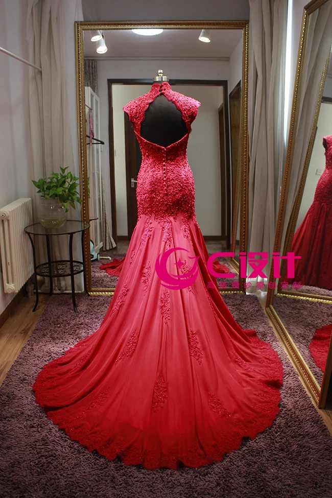 sexy backless high neck vestido de noiva festa robe de soiree 2018 new design red long bridal gown mother of the bride dresses sexy backless high neck vestido de noiva festa robe de soiree 2018 new design red long bridal gown mother of the bride dresses