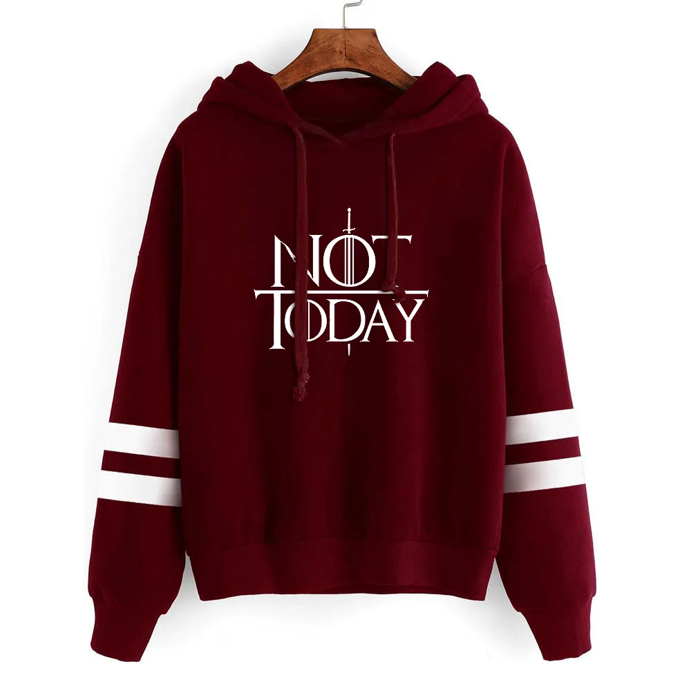 

New Arya Stark Not Today Sweatshirt Suit The Autumn Long Sleeve Wine Red Hoody Hoodies Outerwears with Hat Moletom Feminino Tops