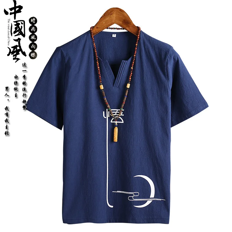 Мужская футболка Wushu, топы, кунг-фу, традиционный костюм в стиле династии Тан, китайский костюм, Мужская блузка, Повседневная футболка, льняная хлопковая футболка