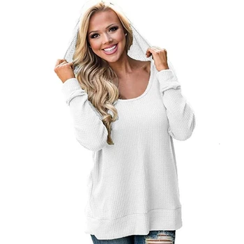 

2019 Autumn New Pattern Women Solid Color Hooded Sweater Casual Pullovers