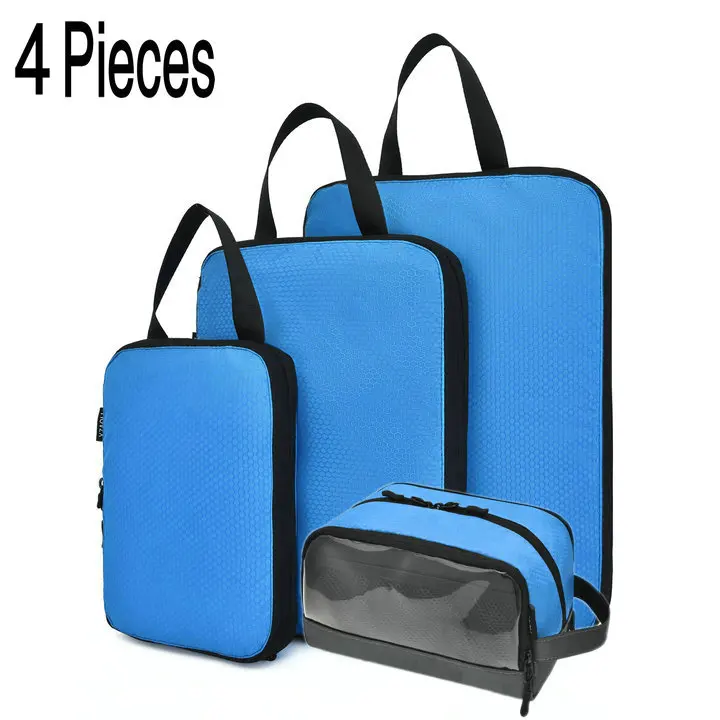 Soperwillton компрессионные упаковочные кубики, набор косметических сумок, нейлоновая дорожная сумка для мужчин и женщин, органайзер для путешествий, аксессуары - Цвет: 4pcs Blue