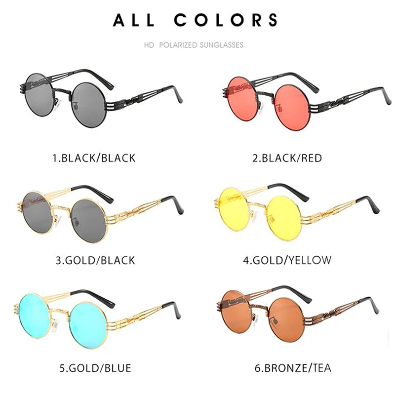 MAXJULI Steampunk Round Sunglasses for Men Women Alloy Eyeglasses Circle Shape Brand Designer Sun glasses Mirror UV_voghion.com