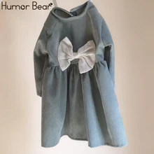 Humor Bear/Новинка года; платье для маленьких девочек; сезон весна-осень детская одежда в японском и корейском стиле платье с длинными рукавами и бантом праздничное платье для маленьких девочек