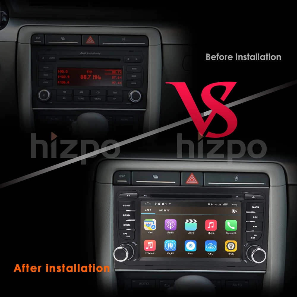 Cheap Hizpo Android 9.0 Double Din Car DVD GPS Player For Audi A4 S4 B7 Canbus Radio GPS Bluetooth 1080P 4G USB Host Ipod Map TPMS DVR 5