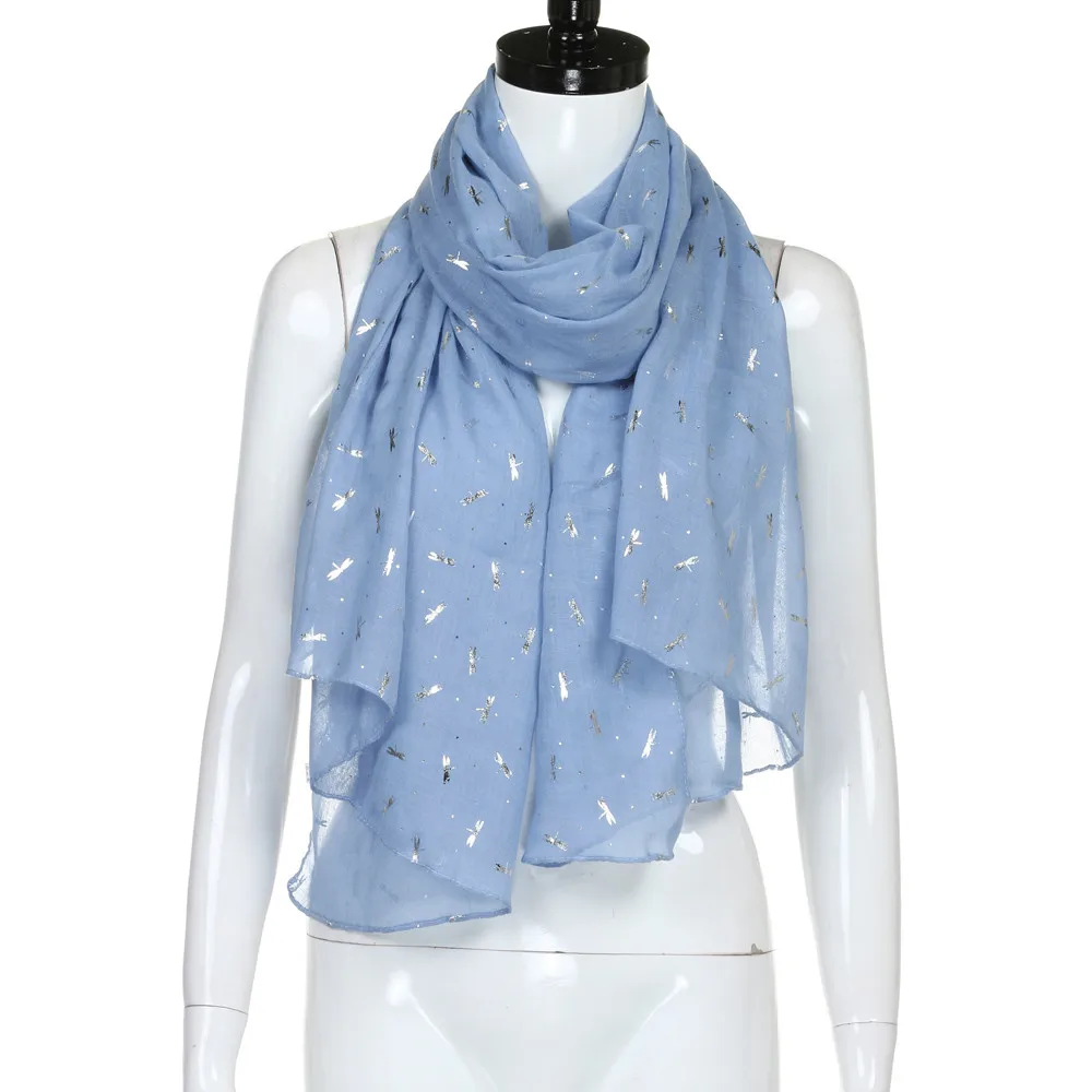 Цветочный принт шелковая в стиле ретро шарф винтажные тонкие шали для женщин Золотая фольга Стрекоза принт Женская шаль пашминовый палантин шарф шарфы