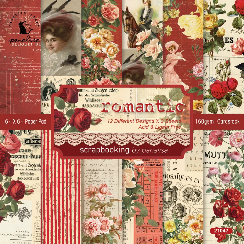 Rose Vintage Paper 24 sheets 6X6 for Scrapbooking