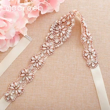 Mecresh розовое золото цвет имитация жемчуга и кристаллы для свадьбы свадебное платье пояс Ручной Работы Стразы в форме цветка пояс невесты MYD032
