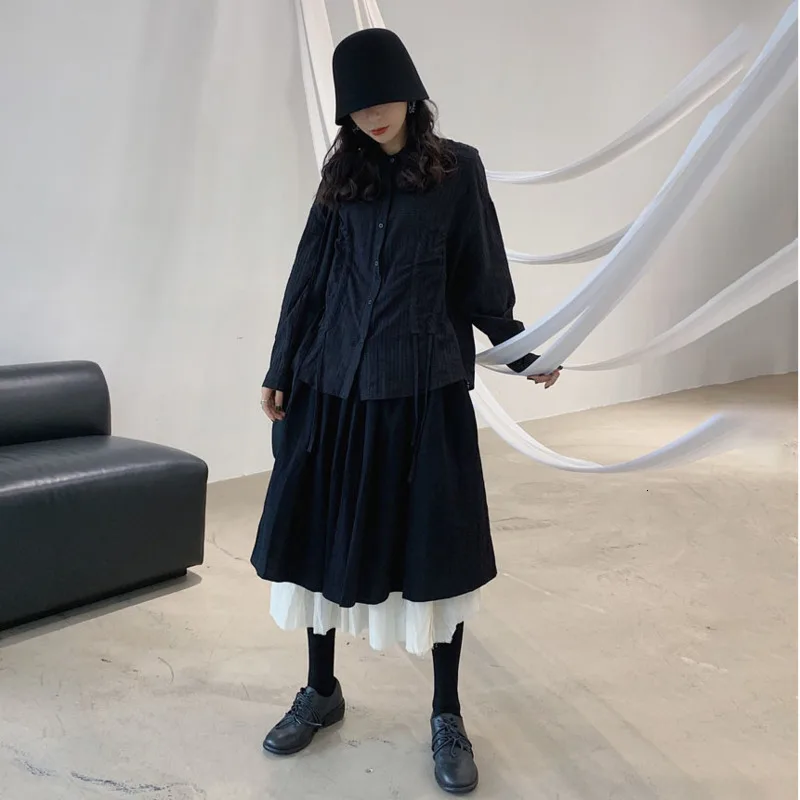 

LANMREM 2020 Design Sense Skirt Spring New Women's Double-layer Thick Pleated Elastic Waist Long Skirt PC016