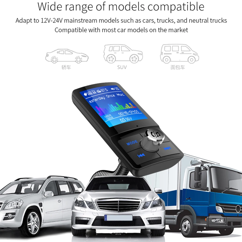 Автомобильный Bluetooth fm-передатчик, беспроводной комплект Hands Free, автомобильное зарядное устройство, mp3-плеер с 1," ЖК-дисплеем QC3.0, USB музыкальный плеер, поддержка автомобиля TF