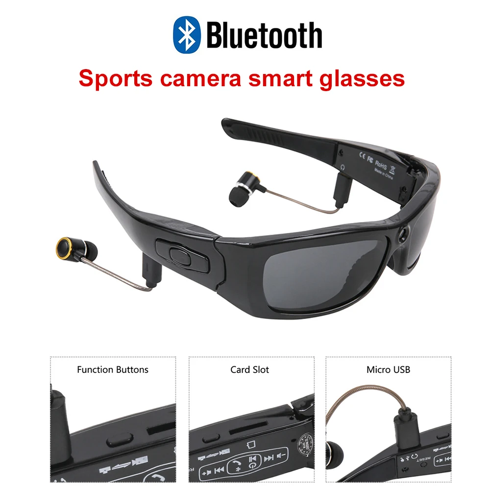 Smart Glasses Sports Camera HD1080P Camera Bluetooth Music Sunglasses Driving recorder Mini Camera Glasses Multifunctional