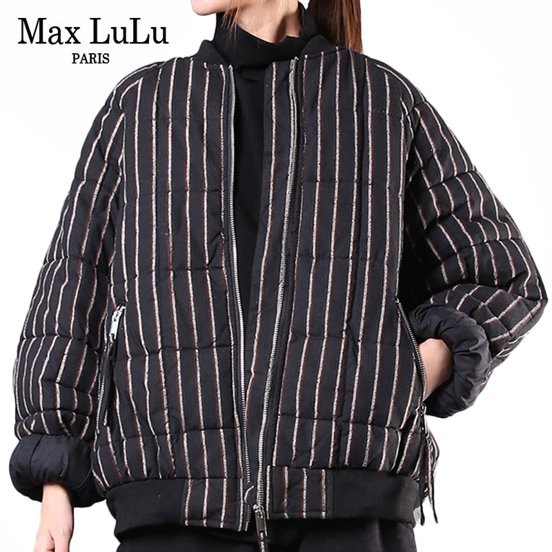 Max LuLu, модная Корейская женская зимняя одежда, женские полосатые теплые парки, повседневные стеганые пальто, Утепленные зимние куртки размера плюс