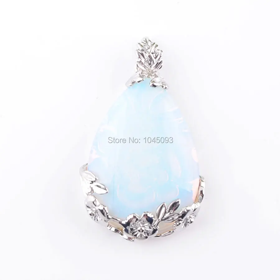YOWOST Natural White Opal Gem Stone Teardrop Silver Plated Reiki Chakra Pendant Bead 1PCS QN3466 | Украшения и аксессуары