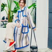 LANMREM/Новинка года; сезон осень-зима; Модное Длинное однотонное кашемировое пальто в полоску с длинными рукавами и отворотами; PA149