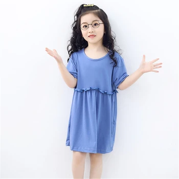

Summer children's nightdress new short-sleeved nightdress dress solid color can wear girls home skirt chemise de nuit fille