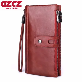 

GZCZ famous brand women handbag genuine leather day clutches fashion high quality zipper&hasp wallets and long design wrist Bag
