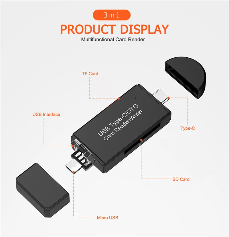 Type C OTG micro USB 3 в 1 OTG Кардридер высокоскоростной USB2.0 Универсальный OTG TF SD для Android Компьютерный удлинитель-переходник