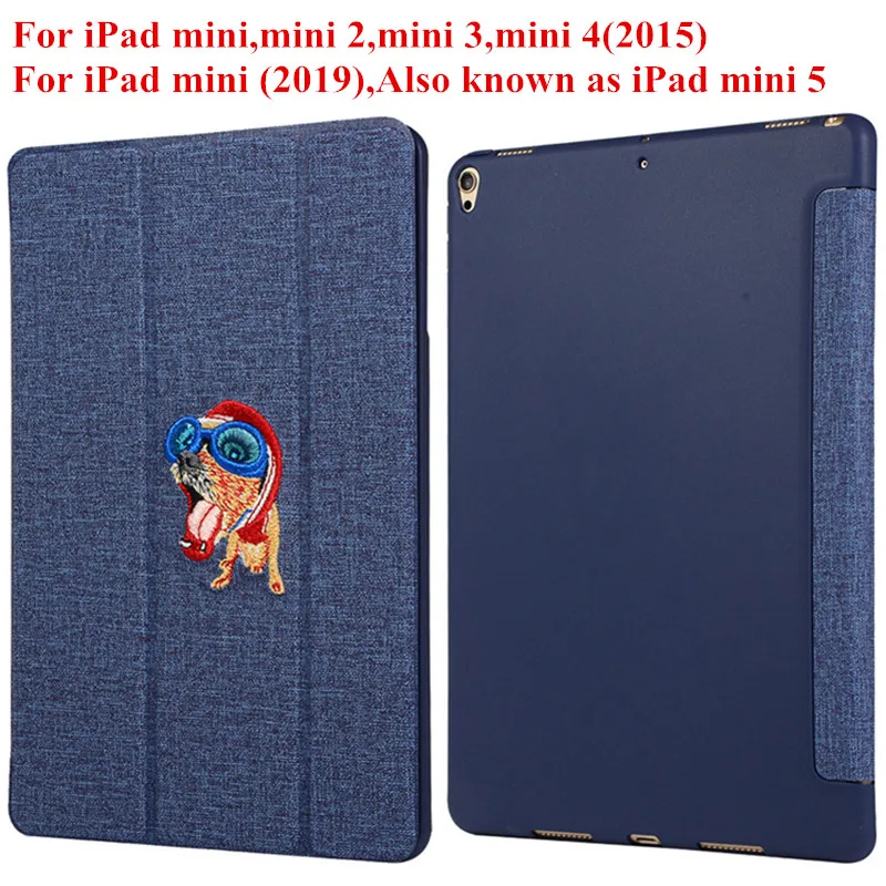 

Cute Dog Embroidery Case for iPad mini 1 2 3 4 5 Soft TPU Back Folding Smart Cover Funda for iPad mini 2 4 for iPad mini Case