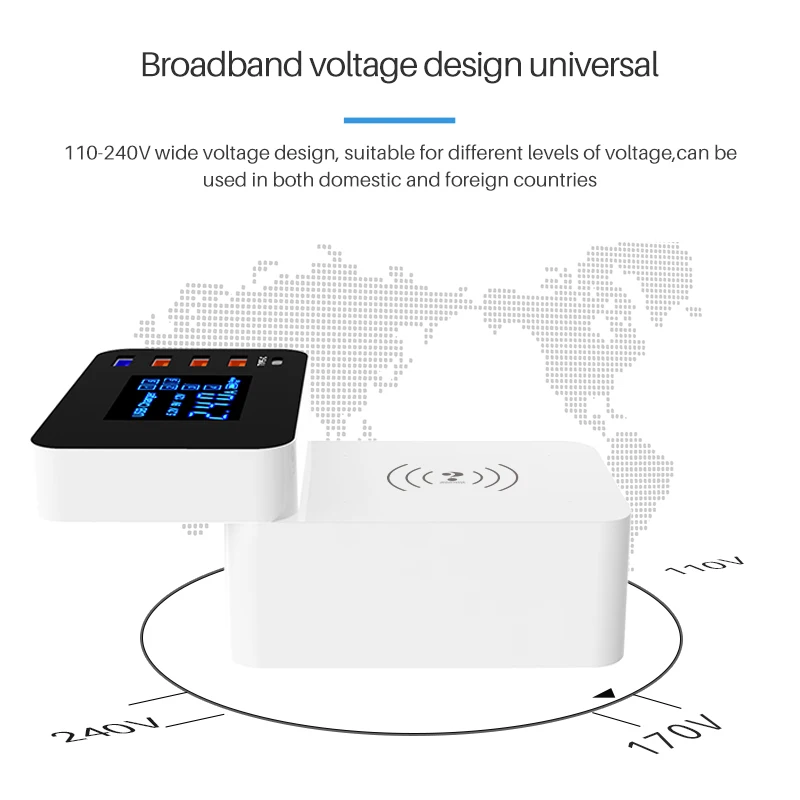 QI Беспроводное зарядное устройство Quick Charge 3,0 Smart usb type C зарядное устройство станция концентратор светодиодный дисплей быстрый адаптер для зарядки настольной полосы