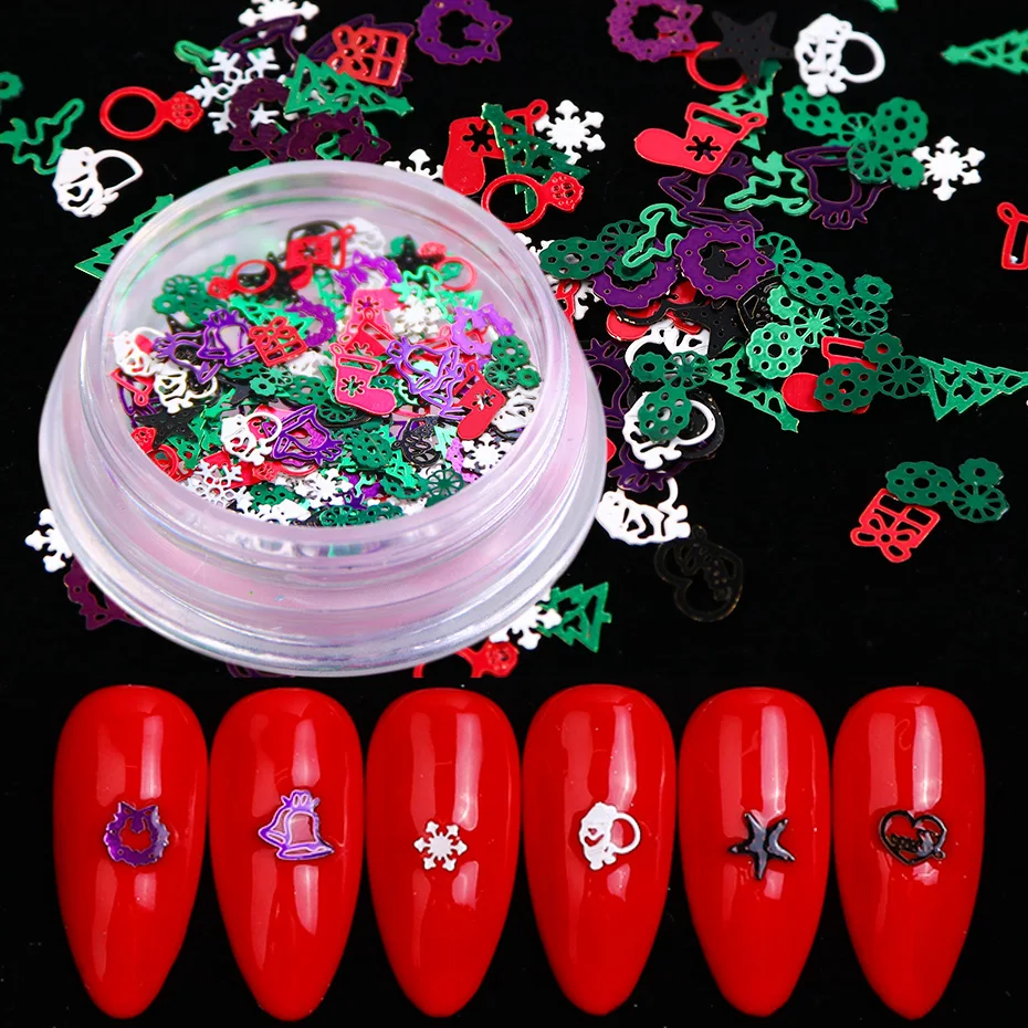 

1 Box 3D Metal Nail Decorations Snowflakes Christmas Slices Studs Parts Charm UV Gel Nail Art Rhinestone Sticker Manicure TR1046