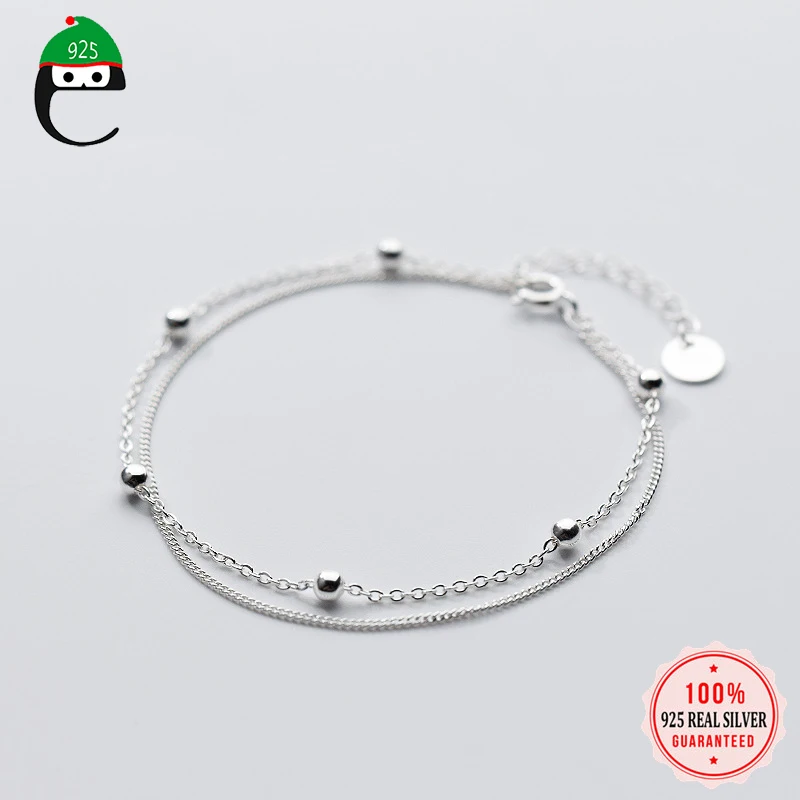 ElfoPlataSi минималистский стерлингового серебра 925 двухслойный разделитель браслет-цепочка с бусинами для женщин девочек Свадебная вечеринка подарок DS454