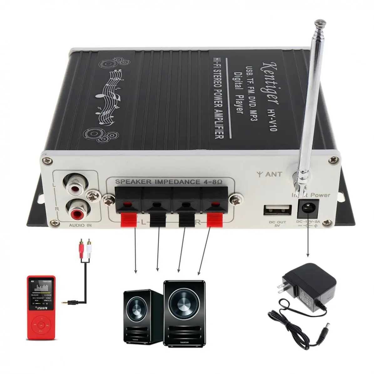 Amplificador de Potência Áudio do Carro 2ch Hi-fi Bluetooth fm Player Rádio Suporte sd - Usb Dvd Mp3 Entrada Hy-v10 20 w x 2 9 bluetooth amplificador de potência áudio do carro