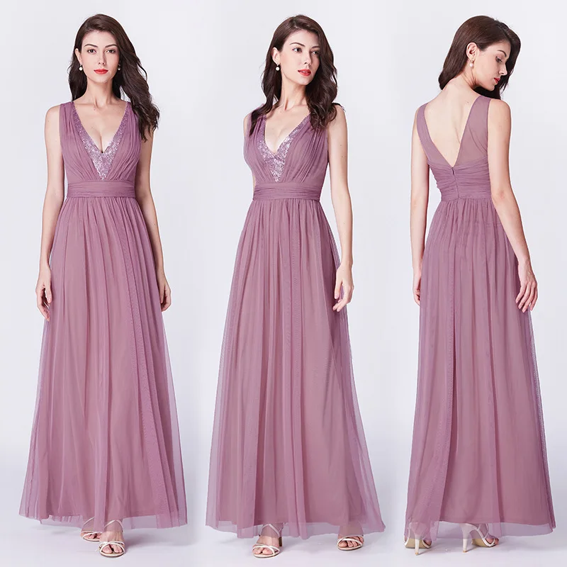 

Sequined Evening Dresses A-Line Long Formal Party Dress R169 Shiny V-Neck Robe De Soiree Sleeveless Tank Elegant Women Vestidos