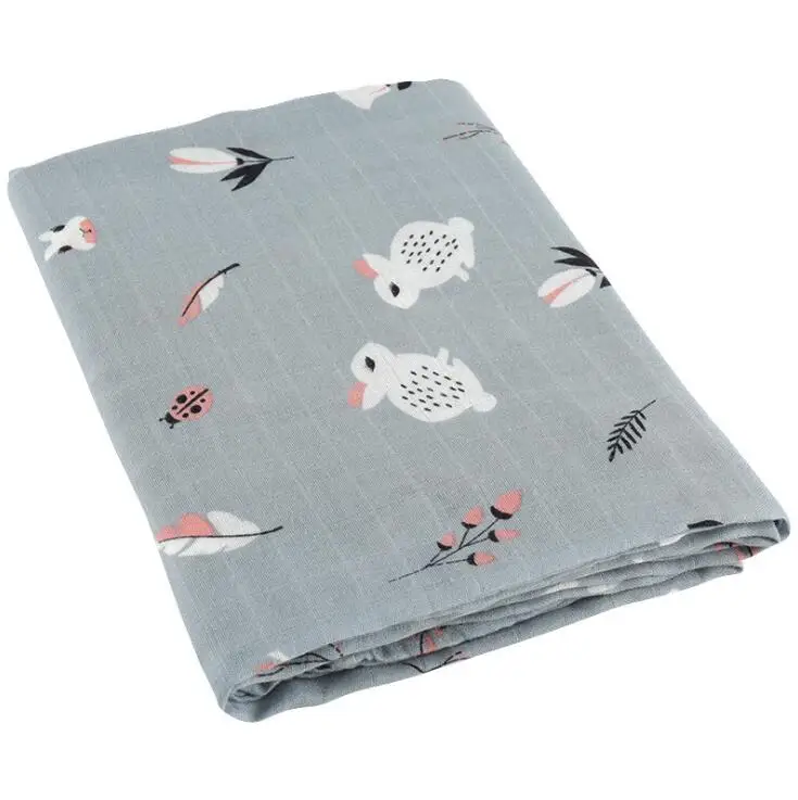 Newborn baby Infant Bath towel Swaddle blanket Muslin Swaddle gauze blankets for stroller Breathable cartoon PrintingBHB014 - Цвет: BHB014G