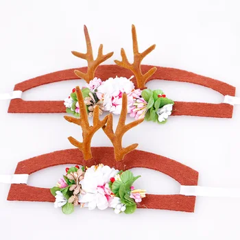 

Pet Christmas Deer Costume Hats Cat Dog Hair Wear Cat's Antlers Accessories For Kittens Party Cosplay Hat With Silk Flower