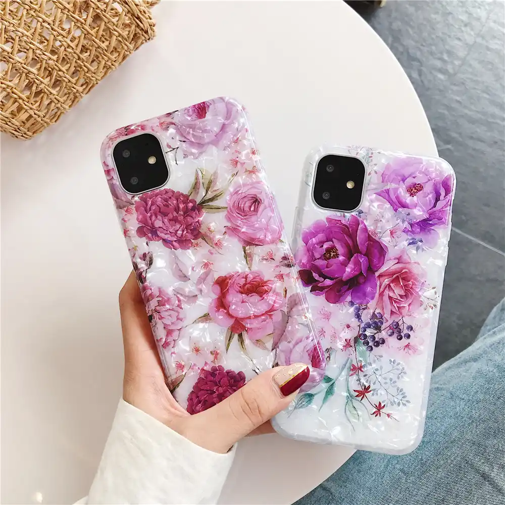 Luxury Purple Floral Shell I11 Case For Iphone 11 Pro Max Xs X Xr Case Cute Soft Silicone Cover For Iphone 8 7 6s 6 Plus Cover Phone Case Covers Aliexpress