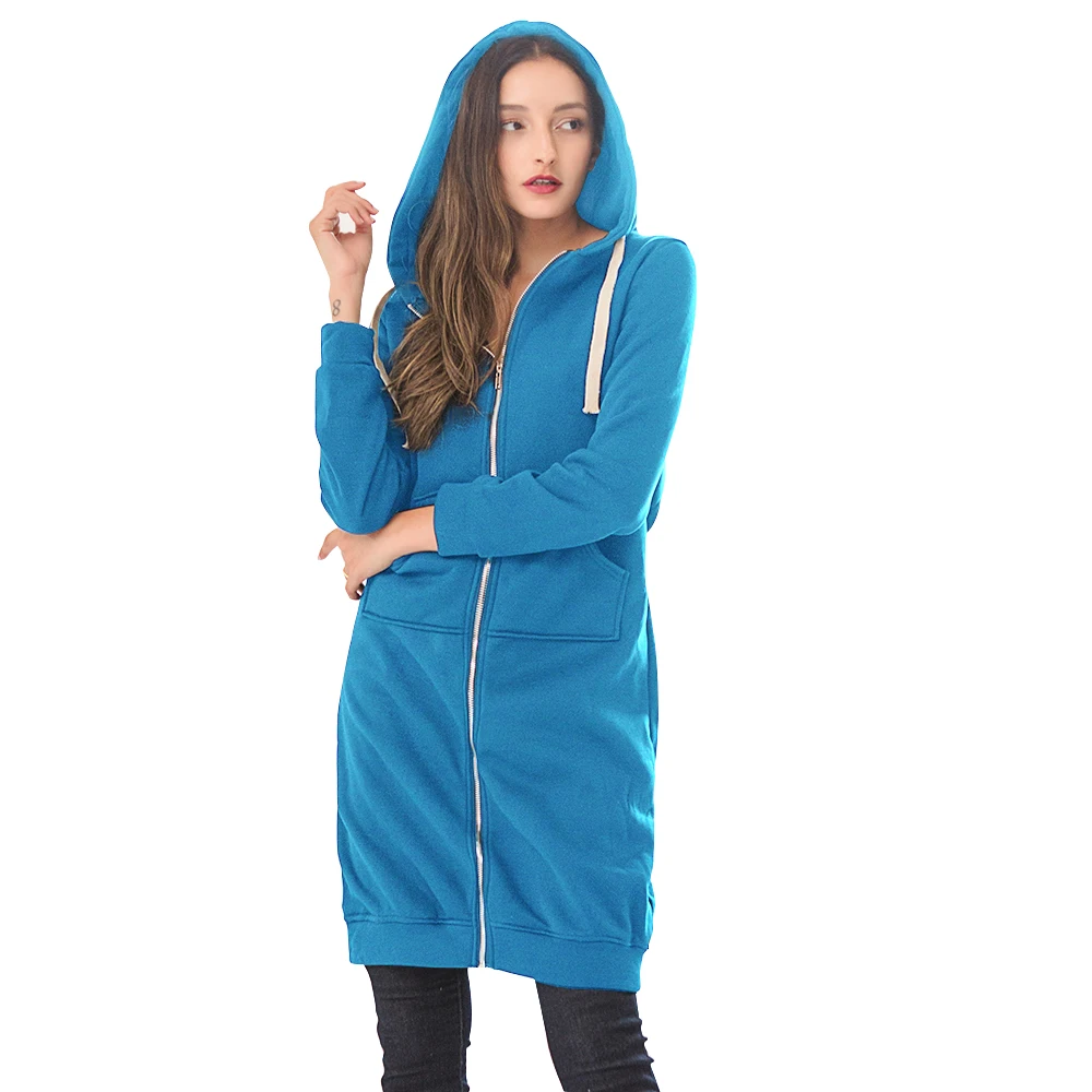 Silk Blue Wipalo размера плюс женские на молнии с капюшоном удлиненные худи для девушек с длинным рукавом осень. Зимняя Толстовка Пальто Повседневная куртка топ S-5XL - Цвет: Silk Blue