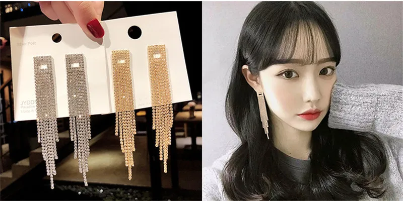 S925 Серебряные иглы кристалл серьги женские преувеличенные длинные серьги-кисточки стразы серьги Модные женские корейские серьги ювелирные изделия