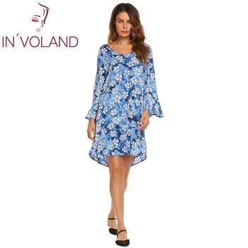 

Women Summer Dresses V-Neck Flare Long Sleeve Floral Polka Dot A-Line Short Dress