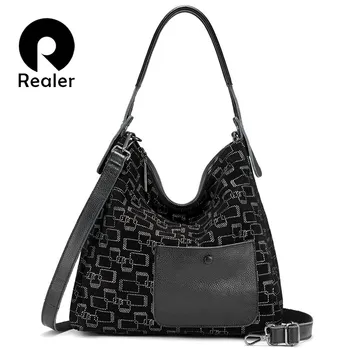 

REALER female shoulder bags genuine leather large tote hobo bags for women 2020 patchwork luxury handbags women bags designer