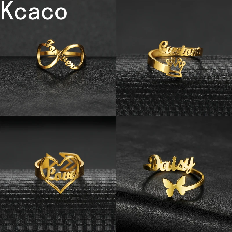 Kcaco Family Rings for Men Women Custom Double Name Ring Personalized Jewelry Stainless Steel Adjustable Couple Heart Rings Gift adjustable copper gold silver polish custom name date family photo band ring wedding jewelry for women girls