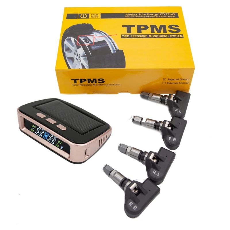 Солнечная Автомобильная TPMS система контроля давления в шинах Автоматическая охранная сигнализация s обнаруживает аномальное давление в шинах с 4 датчиками