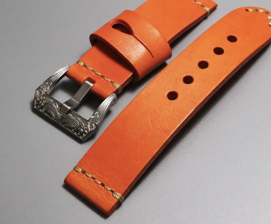 

New Watch Bands 22mm 24mm Vintage Orange Genuine Leahter Watch Strap With pin Buckle Clasp For Panerai Mido Tissot Seiko