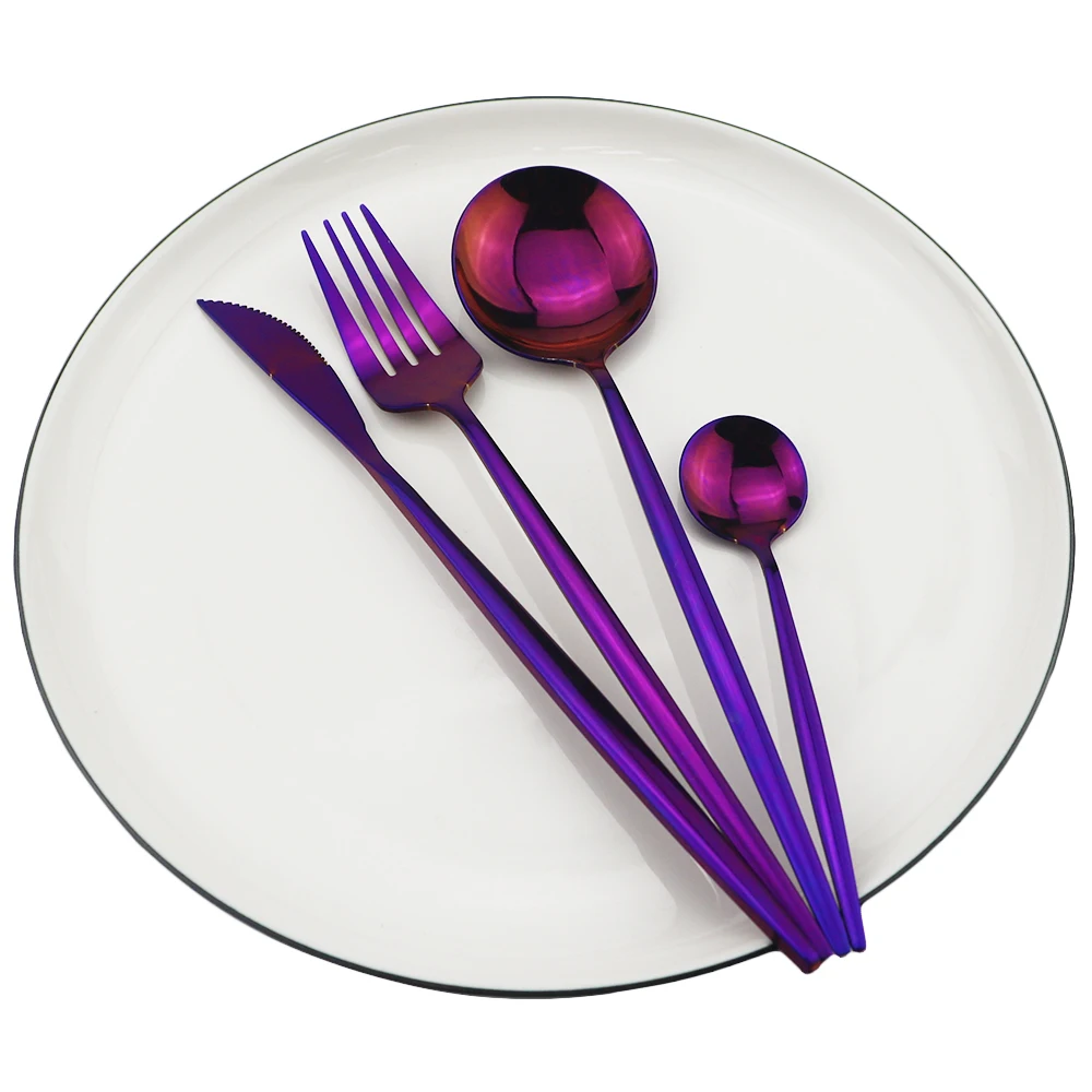 Cutlery Set Western Style Cutlery Set Stainless Steel Cutlery Set Shiny Purple Dinnerware Set Western Tableware Set 18/10 Stainless Steel Fork Knife Spoon Cutlery Home Party Silverware
