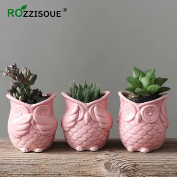 

Cute Ceramic Owl Flower Pots Planters Flowing Glaze Base Succulent Cactus Plant Container Planter Bonsai Pots Home Decor Gifts
