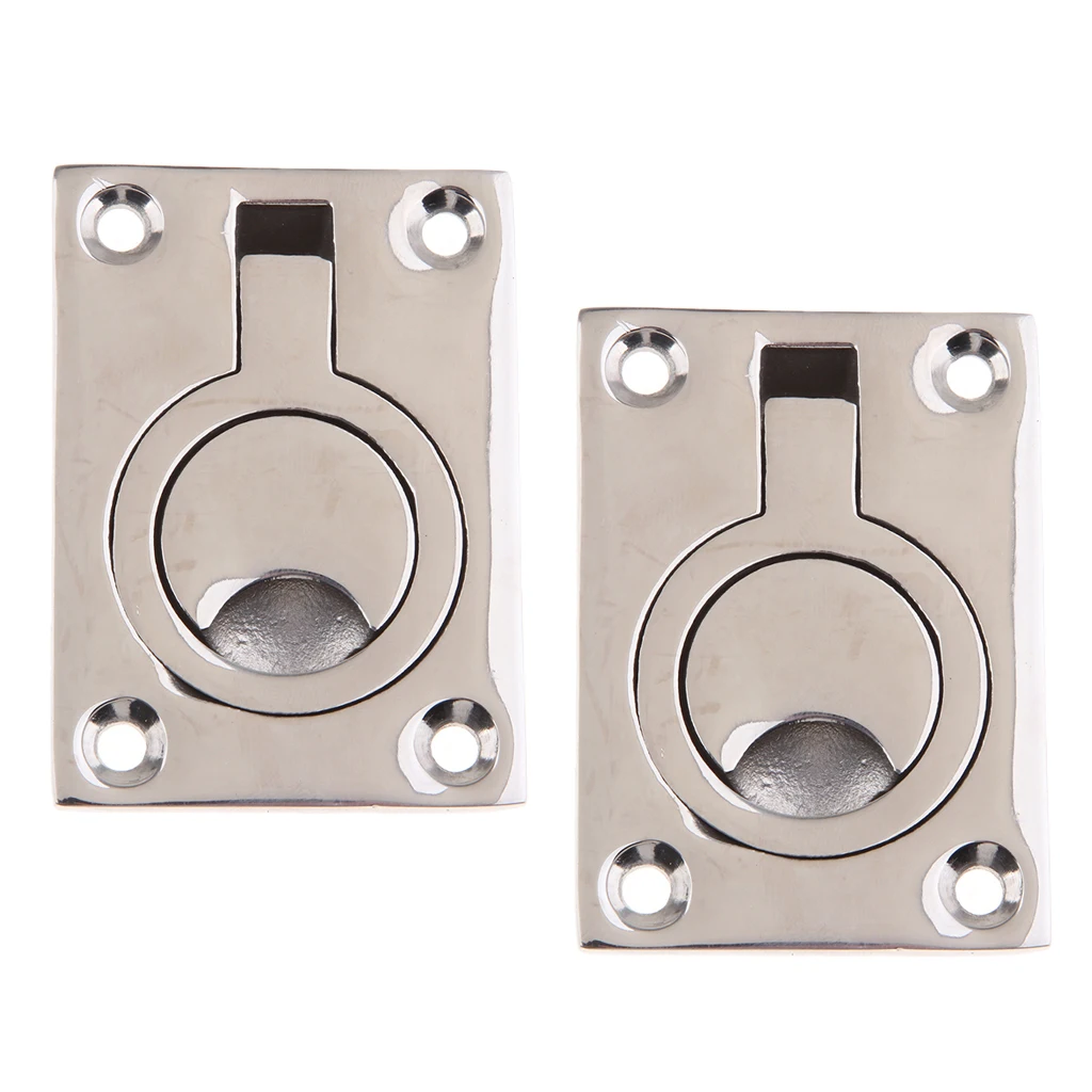 2pcs Silver Floor Latch - 316 Stainless Steel Ring Pull Handle Marine Lifting Handle, 63 x 44mm, for Boat Yacht Marine