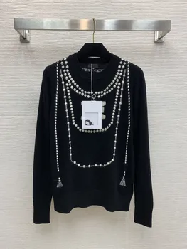 

11.13 Women High-end Cashmere Three-dimensional Polka Dot Necklace Pattern Round Neck Long-sleeved Pullover Knitted Sweater