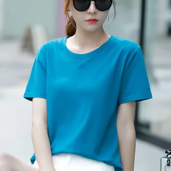 

T-shirt New Solid Color Tops Short-Sleeved T-shirts Women's Solid Color Cotton Korean-Style Loose Plus-sized Women's Clothing