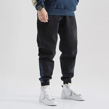 Fashion Streetwear Men Jeans Loose Fit Black Color Spliced Designer Denim Cargo Pants  Japanese Vintage Hip Hop Jeans Men Jogger