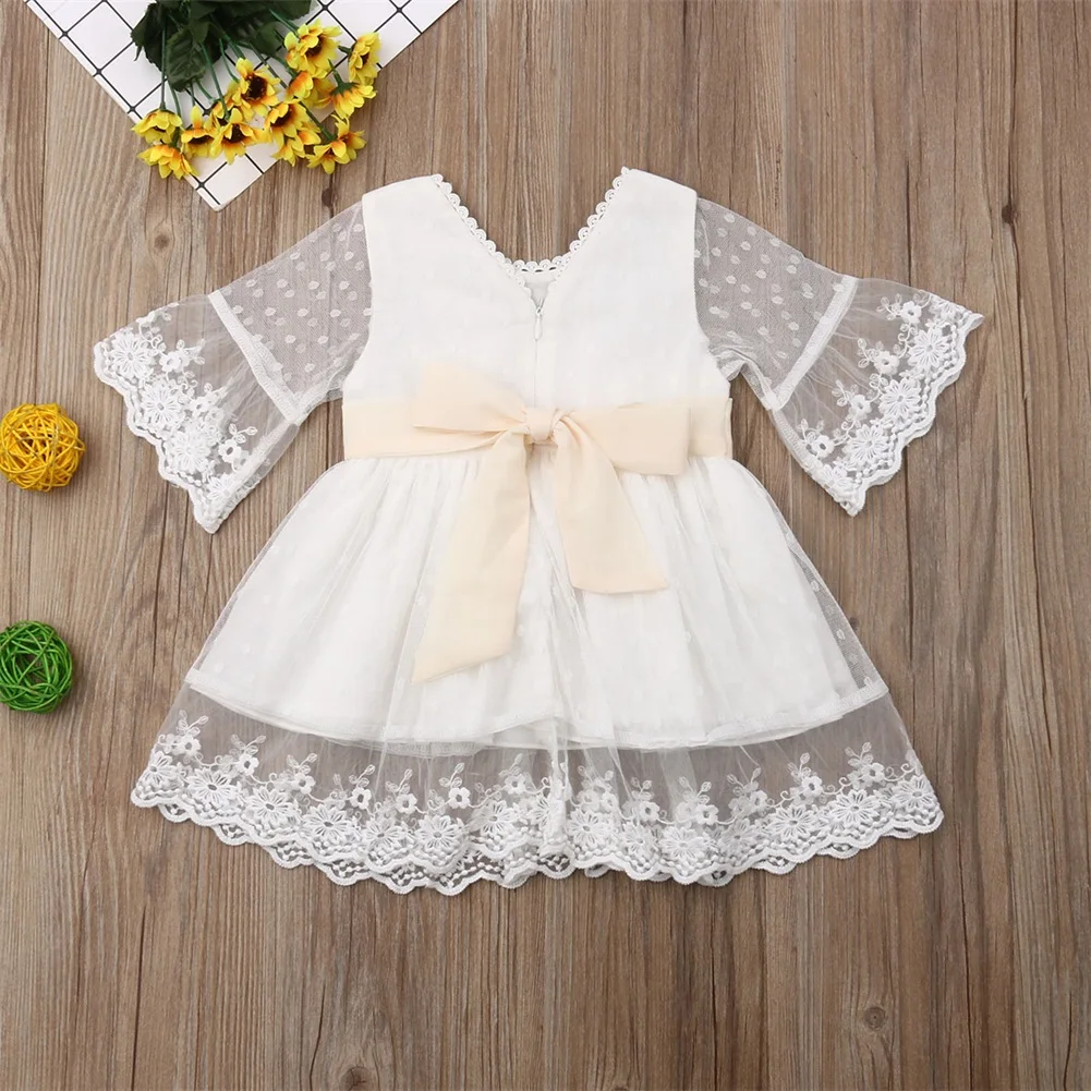 Dress for Girls Toddler Kids Girls Pretty White Lace Mesh Christening Baptism Party Wedding Princess Dress 1-6Y