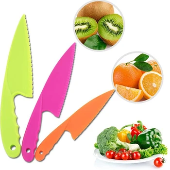 

Plastic Kitchen Knife Set 3 Sizes Kids Nylon Knife Children Safety Cooking Chef Knives for Fruit Lettuce Vegetable Salad Bread