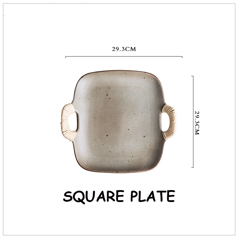 Square plate Керамическая тарелка столовые приборы обеденный поднос Терракотовая посуда керамическая тарелка Двойные Уши тарелка коммерческий винтажный поднос для салата столовая посуда 1 шт - Цвет: Square plate