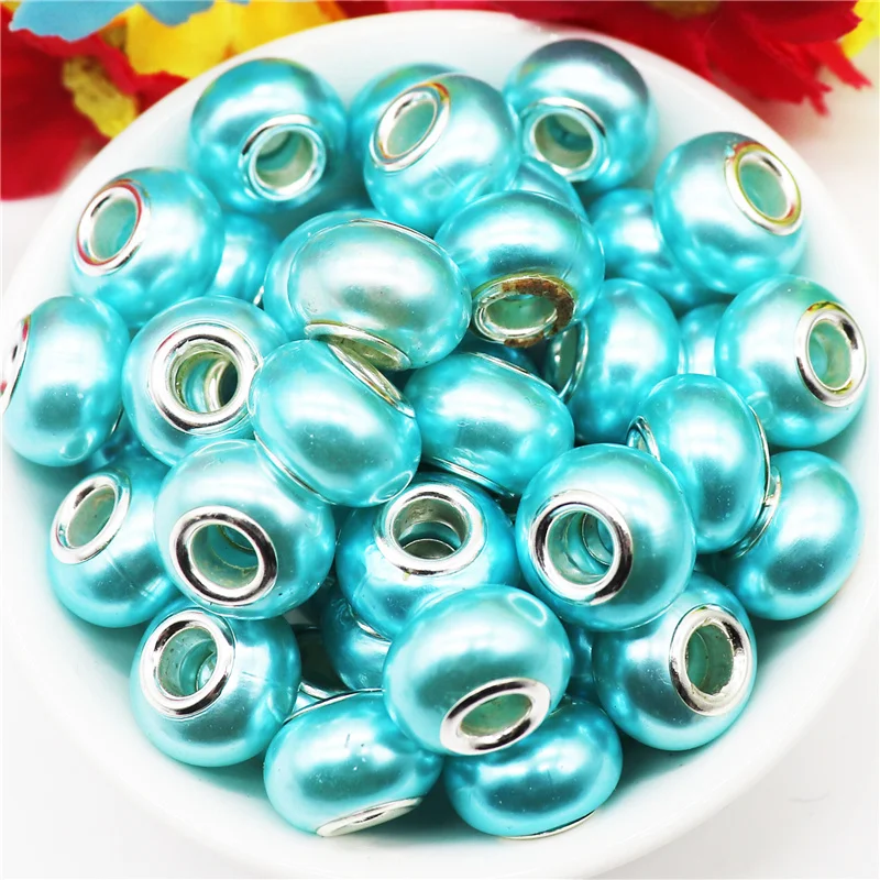 10Pcs Pink Color Smooth Surface European Resin Murano Large Hole Spacer Beads Charms for Bracelet DIY Craft Bracelet Necklace