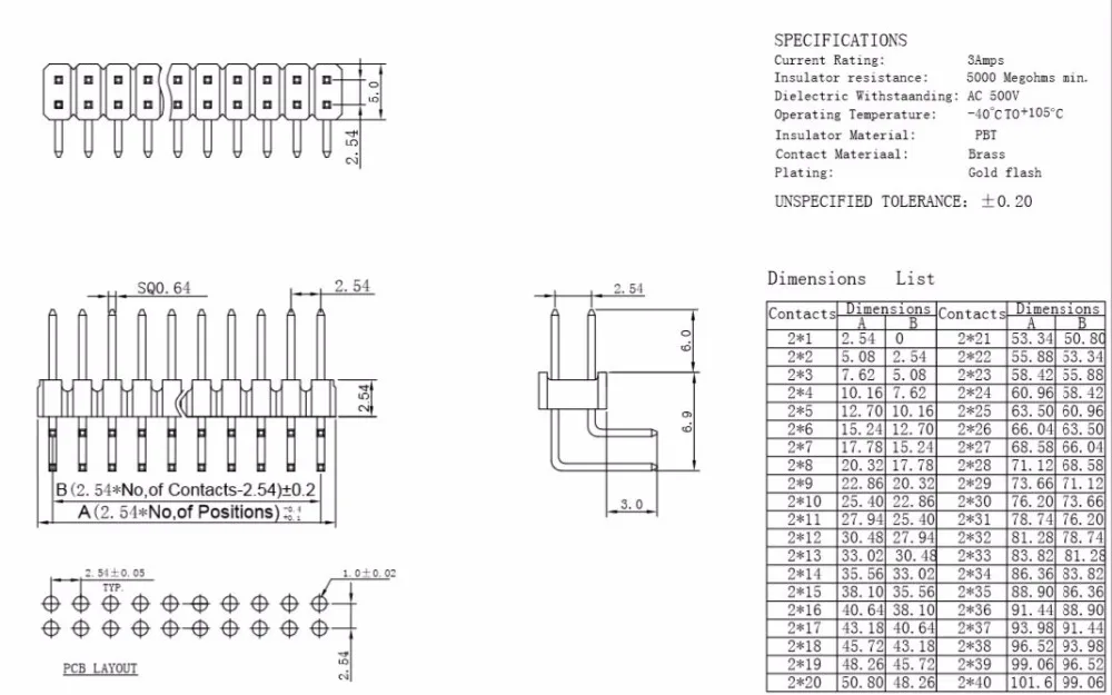 10 шт. штыревой разъем для Arduino с золотым покрытием 2 54 мм 80 шпильки 2X40 ряд двойной