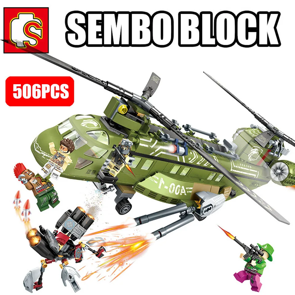 

SEMBO WW2 Military City SWAT Police Helicopter Building Blocks Model Fighters Set Kits Army Figures Brick Toys for Boys Gifts